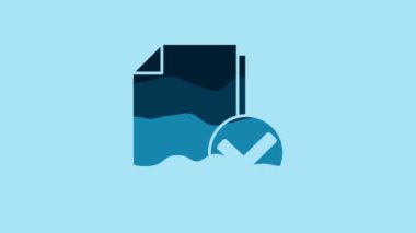 Blue Document and check mark icon isolated on blue background. Checklist icon. Business concept. 4K Video motion graphic animation.
