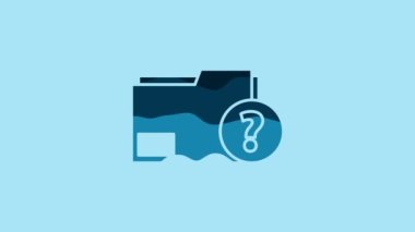 Blue Unknown document folder icon isolated on blue background. File with Question mark. Hold report, service and global search sign. 4K Video motion graphic animation.