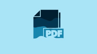 Blue PDF file document. Download pdf button icon isolated on blue background. PDF file symbol. 4K Video motion graphic animation.