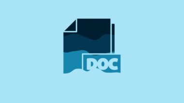 Blue DOC file document. Download doc button icon isolated on blue background. DOC file extension symbol. 4K Video motion graphic animation.