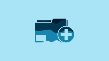 Blue Add new folder icon isolated on blue background. New folder file. Copy document icon. Add attach create folder make new plus. 4K Video motion graphic animation.