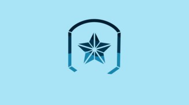 Blue Police badge icon isolated on blue background. Sheriff badge sign. Shield with star symbol. 4K Video motion graphic animation.
