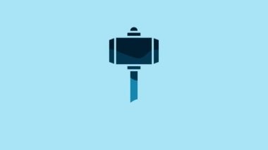 Blue Battle hammer icon isolated on blue background. 4K Video motion graphic animation.