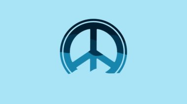 Blue Peace icon isolated on blue background. Hippie symbol of peace. 4K Video motion graphic animation.