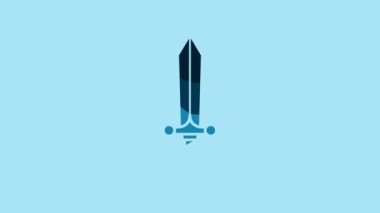 Blue Medieval sword icon isolated on blue background. 4K Video motion graphic animation.