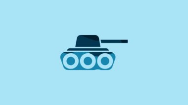 Blue Military tank icon isolated on blue background. 4K Video motion graphic animation.