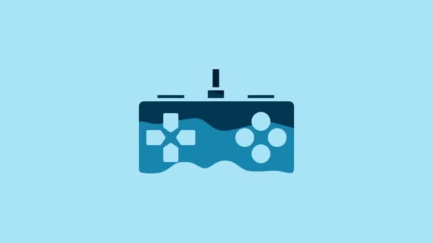Blue Gamepad Icon Isolated Blue Background Game Controller Video Motion — Stock video