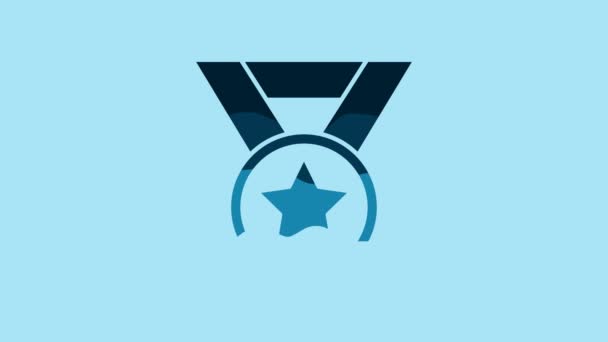 Blue Medal Icon Isolated Blue Background Winner Symbol Video Motion — Video