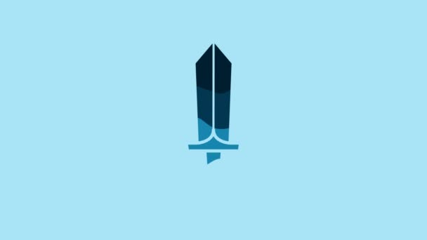 Blue Sword Game Icon Isolated Blue Background Video Motion Graphic — Vídeo de stock