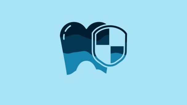 Blue Dental Protection Icon Isolated Blue Background Tooth Shield Logo — Video Stock