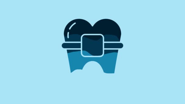 Blue Teeth Braces Icon Isolated Blue Background Alignment Bite Teeth — Stock video