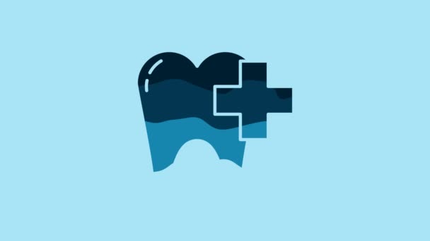 Блакитна Стоматологічна Клініка Ікони Зуба Ізольована Синьому Фоні Відеографічна Анімація — стокове відео