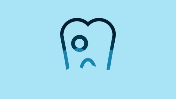 Блакитний Зуб Іконою Карієсу Ізольованим Синьому Тлі Розпад Зубів Відеографічна — стокове відео