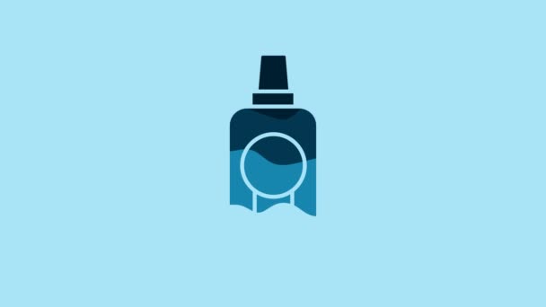 Синя Піктограма Пластикової Пляшки Полоскання Рота Ізольована Синьому Фоні Рідина — стокове відео