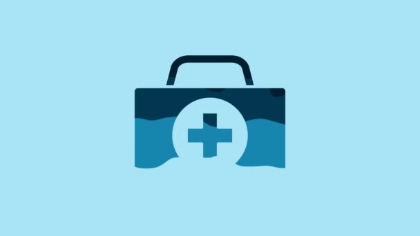 Blue First Aid Kit Icon Isolated Blue Background Medical Box — Stockvideo
