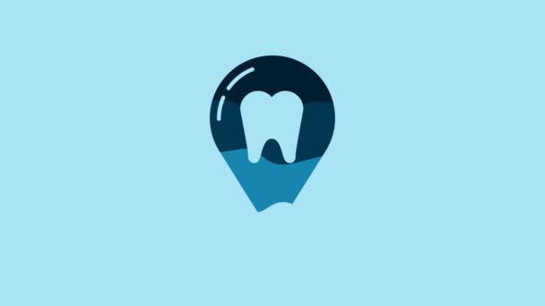 Blue Dental Clinic Location Icon Isolated Blue Background Video Motion — Vídeo de stock