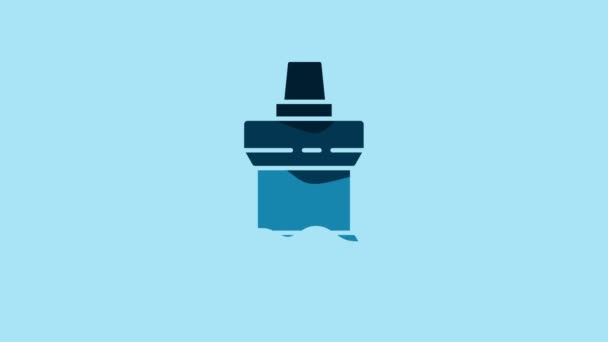 Blue Mouthwash Plastic Bottle Icon Isolated Blue Background Liquid Rinsing — Stockvideo