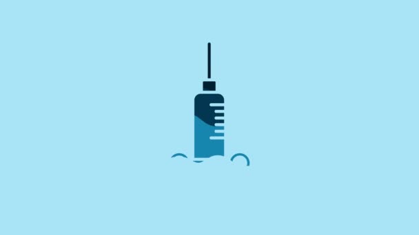 Blue Dental Medical Syringe Needle Icon Isolated Blue Background Video — Video