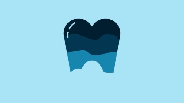 Ікона Блакитного Зуба Ізольована Синьому Фоні Символ Зуба Стоматологічної Клініки — стокове відео