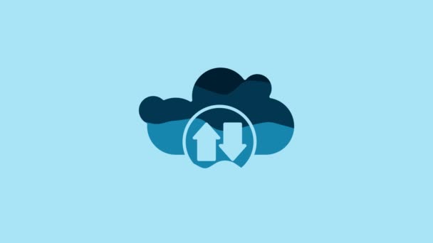 Blue Cloud Download Upload Icon Isolated Blue Background Video Motion — Vídeo de Stock