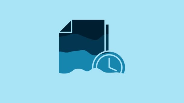 Blue Document Clock Icon Isolated Blue Background Document Countdown Deadline — Αρχείο Βίντεο