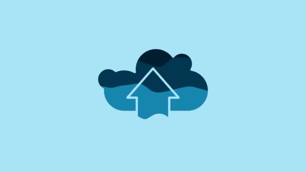 Blue Cloud Upload Icon Isolated Blue Background Video Motion Graphic — Stok video
