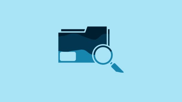 Blue Search Concept Folder Icon Isolated Blue Background Magnifying Glass — Stok video