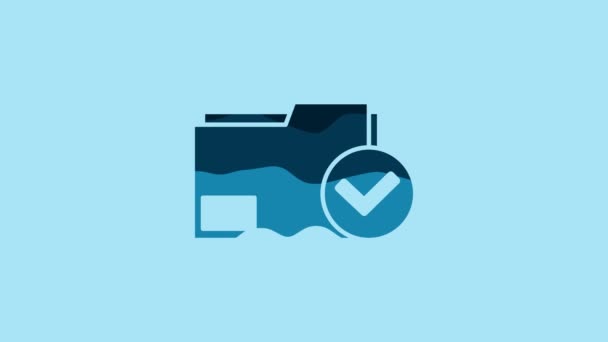 Blue Document Folder Check Mark Icon Isolated Blue Background Checklist — стоковое видео