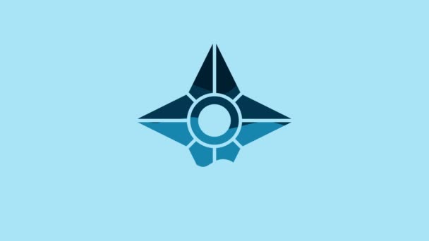 青の背景に青の日本の忍者手裏剣のアイコン 4Kビデオモーショングラフィックアニメーション — ストック動画