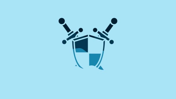 Blue Medieval Shield Crossed Swords Icon Isolated Blue Background Video — 图库视频影像