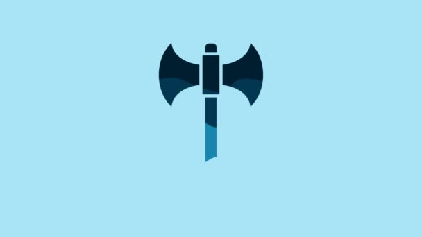 Blue Medieval Axe Icon Isolated Blue Background Battle Axe Executioner — Αρχείο Βίντεο