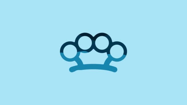 Blue Brass Knuckles Icon Isolated Blue Background Video Motion Graphic — Video Stock