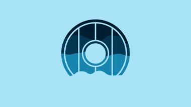 Blue Round wooden shield icon isolated on blue background. 4K Video motion graphic animation.