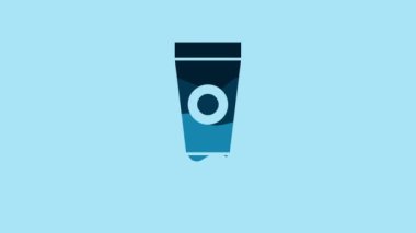 Blue Cream or lotion cosmetic tube icon isolated on blue background. Body care products for men. 4K Video motion graphic animation.