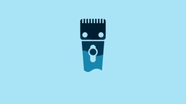 Blue Electrical hair clipper or shaver icon isolated on blue background. Barbershop symbol. 4K Video motion graphic animation.