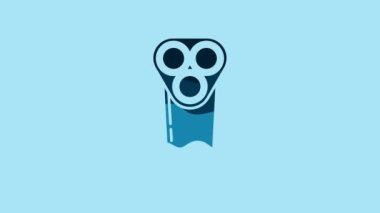 Blue Electric razor blade for men icon isolated on blue background. Electric shaver. 4K Video motion graphic animation.