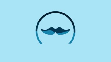 Blue Mustache icon isolated on blue background. Barbershop symbol. Facial hair style. 4K Video motion graphic animation.