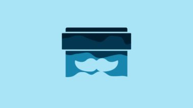 Blue Cream or lotion cosmetic jar icon isolated on blue background. Body care products for men. 4K Video motion graphic animation.