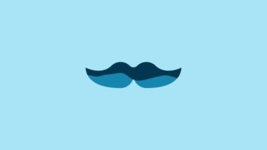 Blue Mustache icon isolated on blue background. Barbershop symbol. Facial hair style. 4K Video motion graphic animation.