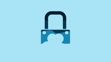 Blue Lock and heart icon isolated on blue background. Locked Heart. Love symbol and keyhole sign. Valentines day symbol. 4K Video motion graphic animation.