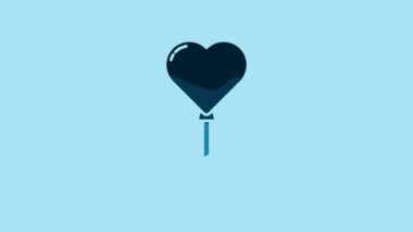 Blue Balloons in form of heart with ribbon icon isolated on blue background. 4K Video motion graphic animation.