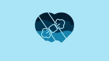 Blue Candy in heart shaped box and bow icon isolated on blue background. Valentines Day. 4K Video motion graphic animation.