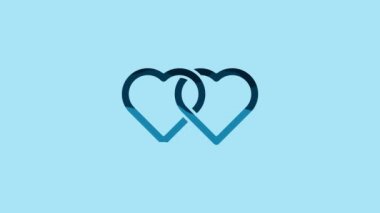 Blue Two Linked Hearts icon isolated on blue background. Romantic symbol linked, join, passion and wedding. Valentine day. 4K Video motion graphic animation.