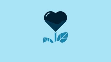 Blue Heart shape in a flower icon isolated on blue background. 4K Video motion graphic animation.