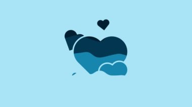Blue Heart icon isolated on blue background. Romantic symbol linked, join, passion and wedding. Valentine day symbol. 4K Video motion graphic animation.