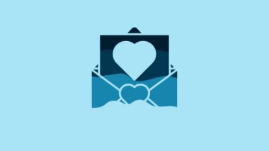 Blue Envelope with Valentine heart icon isolated on blue background. Message love. Letter love and romance. 4K Video motion graphic animation.