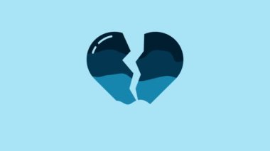 Blue Broken heart or divorce icon isolated on blue background. Love symbol. Valentines day. 4K Video motion graphic animation.