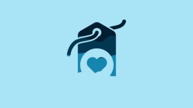 Blue Heart tag icon isolated on blue background. Love symbol. Valentine day symbol. 4K Video motion graphic animation.