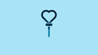 Blue Key in heart shape icon isolated on blue background. 4K Video motion graphic animation.