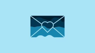 Blue Envelope with Valentine heart icon isolated on blue background. Message love. Letter love and romance. 4K Video motion graphic animation.